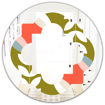 Retro Botanical Pattern I - Modern Round or Oval Wall Mirror - Quatrefoil
