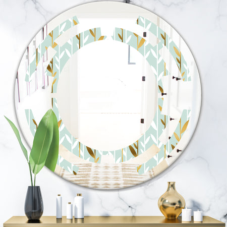 Golden Foliage I - Modern Round or Oval Wall Mirror - Space