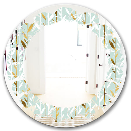 Golden Foliage I - Modern Round or Oval Wall Mirror - Leaves