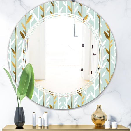 Golden Foliage I - Modern Round or Oval Wall Mirror - Triple C