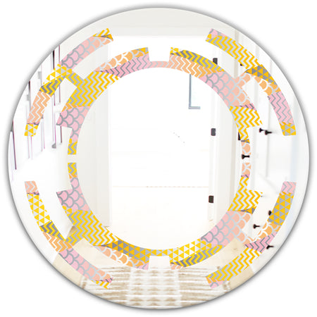 Golden Geometrical Fish Scale - Modern Round or Oval Wall Mirror - Space