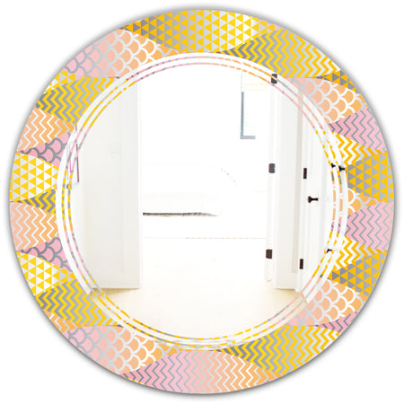 Golden Geometrical Fish Scale - Modern Round or Oval Wall Mirror - Triple C