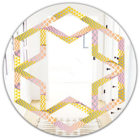 Golden Geometrical Fish Scale - Modern Round or Oval Wall Mirror - Hexagon Star
