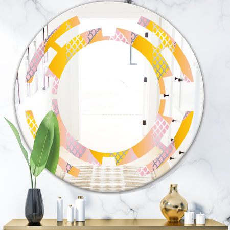 Golden Geometrical Diamond Pattern IV - Modern Round or Oval Wall Mirror - Space