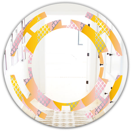 Golden Geometrical Diamond Pattern IV - Modern Round or Oval Wall Mirror - Space