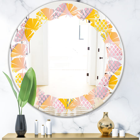 Golden Geometrical Diamond Pattern IV - Modern Round or Oval Wall Mirror - Leaves