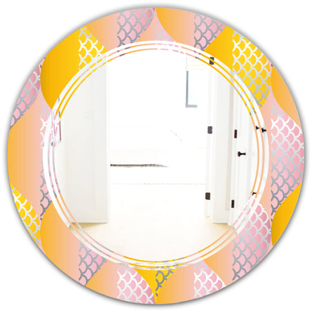 Golden Geometrical Diamond Pattern IV - Modern Round or Oval Wall Mirror - Triple C