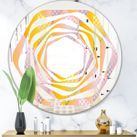 Golden Geometrical Diamond Pattern IV - Modern Round or Oval Wall Mirror - Whirl