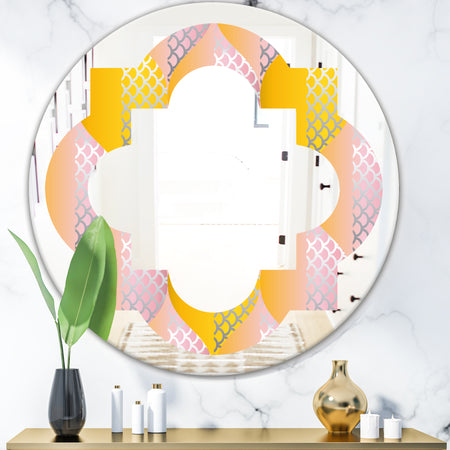 Golden Geometrical Diamond Pattern IV - Modern Round or Oval Wall Mirror - Quatrefoil