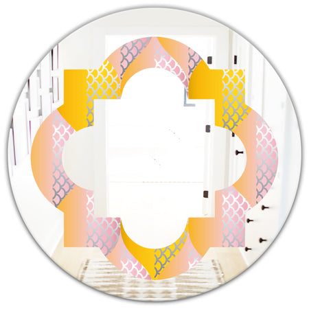 Golden Geometrical Diamond Pattern IV - Modern Round or Oval Wall Mirror - Quatrefoil