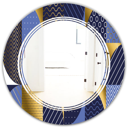 Retro Luxury Waves In Gold and Blue IV - Modern Round or Oval Wall Mirror - Triple C