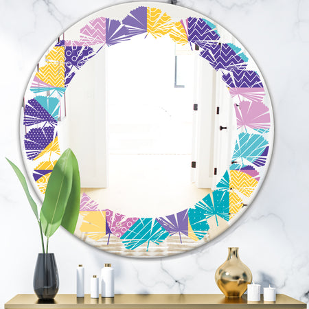 Geometrical Pastel Abstract I - Modern Round or Oval Wall Mirror - Leaves