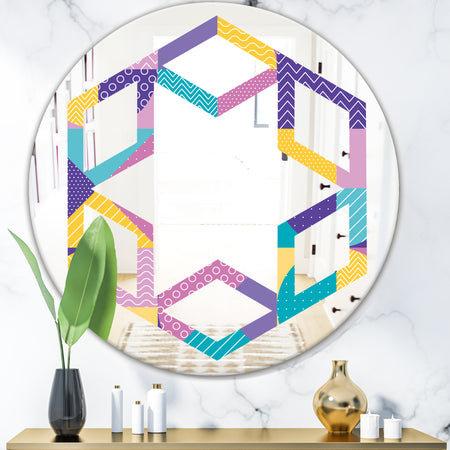 Geometrical Pastel Abstract I - Modern Round or Oval Wall Mirror - Hexagon Star