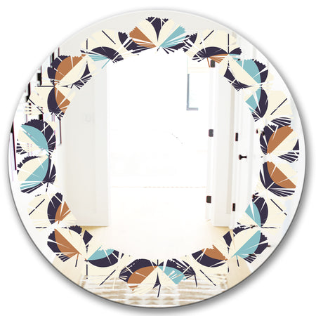 Geometric Retro Design V - Modern Round or Oval Wall Mirror - Leaves