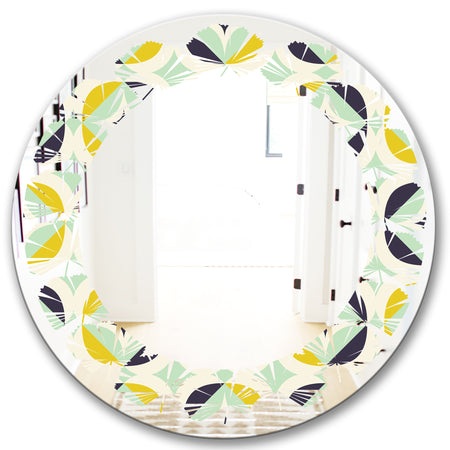 Diamond Retro V - Modern Round or Oval Wall Mirror - Leaves