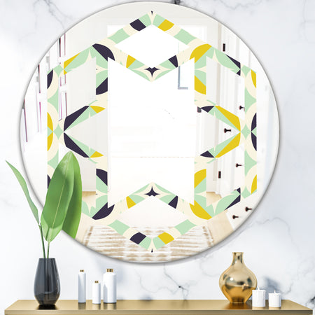 Diamond Retro V - Modern Round or Oval Wall Mirror - Hexagon Star