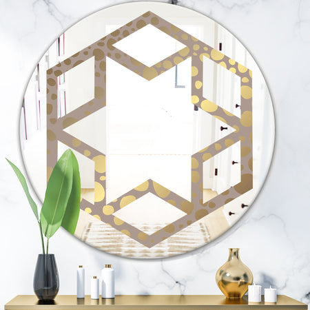 Golden Marble Design III - Modern Round or Oval Wall Mirror - Hexagon Star