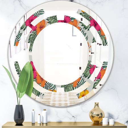 Retro tropical Leaves III - Cottage Round or Oval Wall Mirror - Space