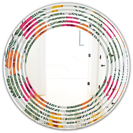 Retro tropical Leaves III - Cottage Round or Oval Wall Mirror - Wave