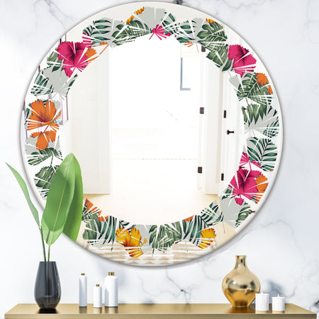 Retro tropical Leaves III - Cottage Round or Oval Wall Mirror - Leaves