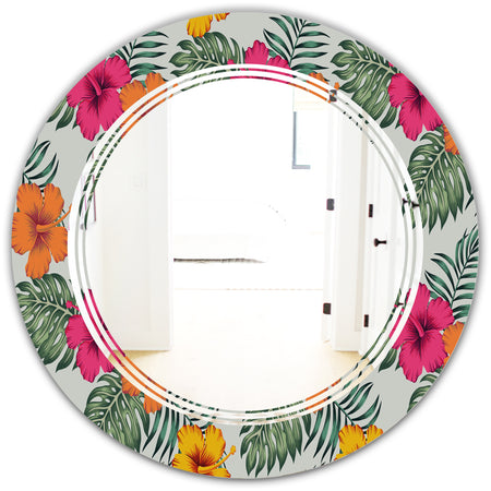 Retro tropical Leaves III - Cottage Round or Oval Wall Mirror - Triple C