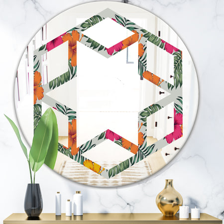 Retro tropical Leaves III - Cottage Round or Oval Wall Mirror - Hexagon Star