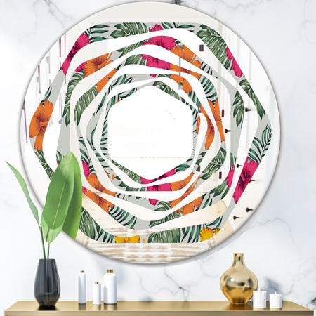 Retro tropical Leaves III - Cottage Round or Oval Wall Mirror - Whirl