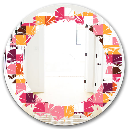 Retro Geometric Design VII - Modern Round or Oval Wall Mirror - Leaves