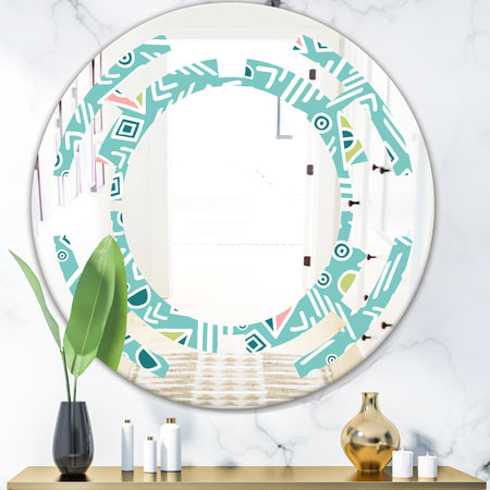 Pastel Tribal Retro Pattern - Modern Round or Oval Wall Mirror - Space
