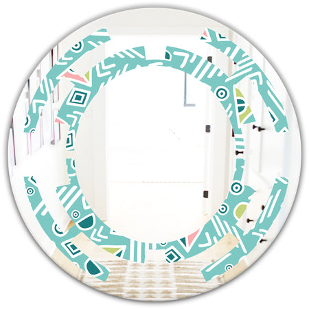 Pastel Tribal Retro Pattern - Modern Round or Oval Wall Mirror - Space