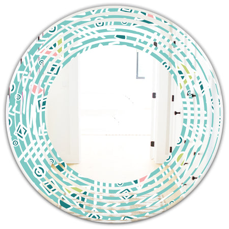 Pastel Tribal Retro Pattern - Modern Round or Oval Wall Mirror - Wave