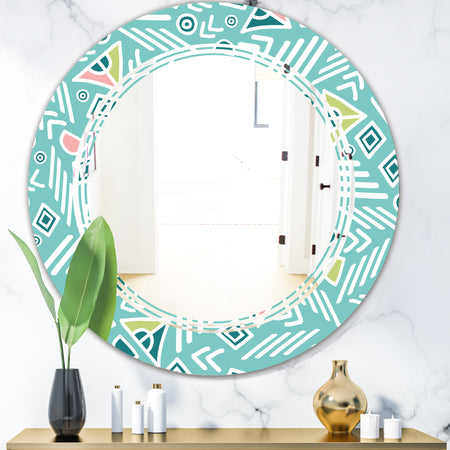 Pastel Tribal Retro Pattern - Modern Round or Oval Wall Mirror - Triple C