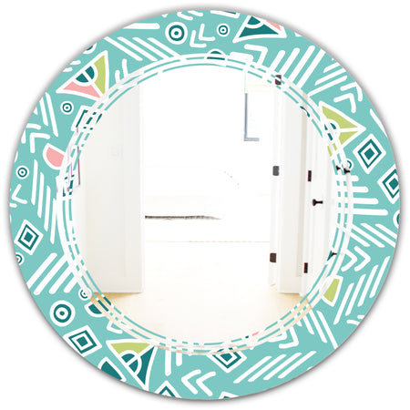 Pastel Tribal Retro Pattern - Modern Round or Oval Wall Mirror - Triple C