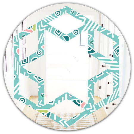 Pastel Tribal Retro Pattern - Modern Round or Oval Wall Mirror - Hexagon Star