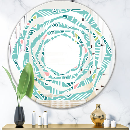 Pastel Tribal Retro Pattern - Modern Round or Oval Wall Mirror - Whirl