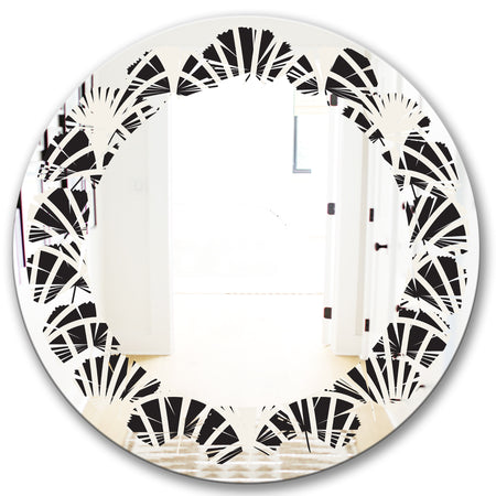 Retro Art Deco Waves I - Modern Round or Oval Wall Mirror - Leaves