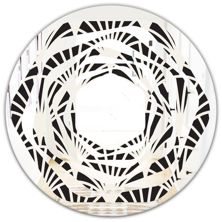 Retro Art Deco Waves I - Modern Round or Oval Wall Mirror - Whirl