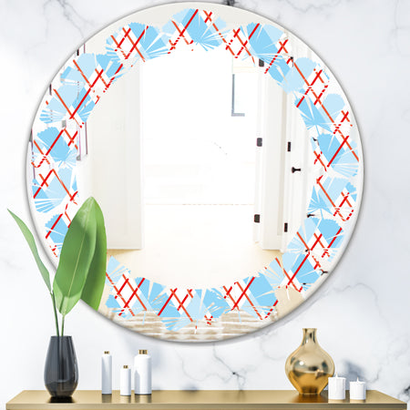 Blue and Red Plaid - Modern Round or Oval Wall Mirror - Leaves