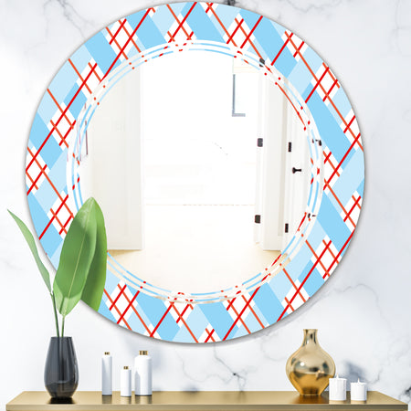 Blue and Red Plaid - Modern Round or Oval Wall Mirror - Triple C