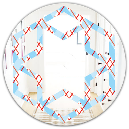 Blue and Red Plaid - Modern Round or Oval Wall Mirror - Hexagon Star