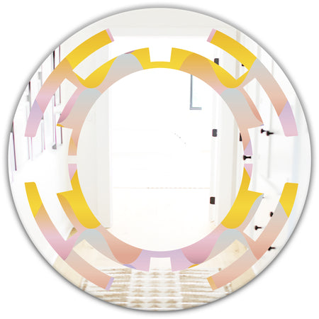 Golden Geometrical Diamond Pattern II - Modern Round or Oval Wall Mirror - Space