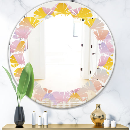 Golden Geometrical Diamond Pattern II - Modern Round or Oval Wall Mirror - Leaves
