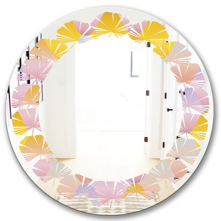 Golden Geometrical Diamond Pattern II - Modern Round or Oval Wall Mirror - Leaves
