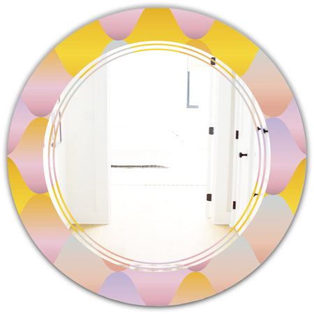 Golden Geometrical Diamond Pattern II - Modern Round or Oval Wall Mirror - Triple C