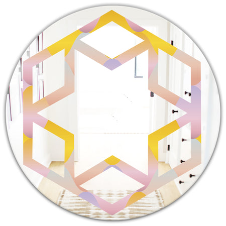 Golden Geometrical Diamond Pattern II - Modern Round or Oval Wall Mirror - Hexagon Star