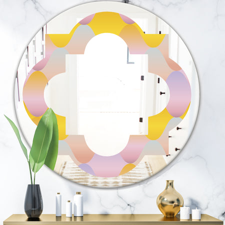 Golden Geometrical Diamond Pattern II - Modern Round or Oval Wall Mirror - Quatrefoil