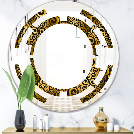 Gold and Black Swirl I - Modern Round or Oval Wall Mirror - Space