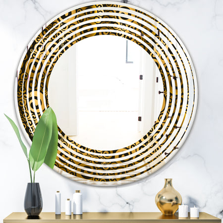 Gold and Black Swirl I - Modern Round or Oval Wall Mirror - Wave