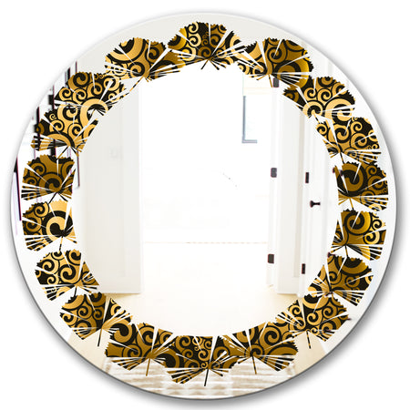 Gold and Black Swirl I - Modern Round or Oval Wall Mirror - Leaves