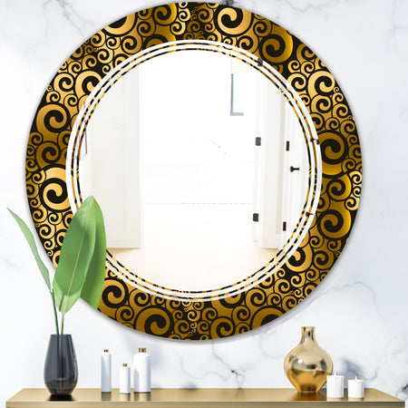Gold and Black Swirl I - Modern Round or Oval Wall Mirror - Triple C